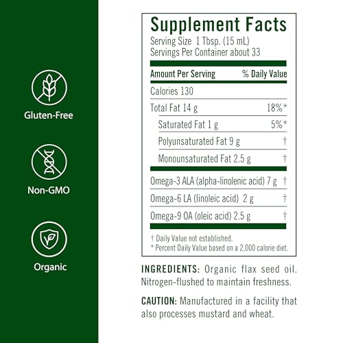Image of Flora Certified Organic Flax Seed Oil - Cold Pressed & Unrefined - Non-GMO, Gluten-Free, Kosher Omega Flax Oil Blend - Essential Fatty Acids for Wellness - Amber Glass Bottle - 17 oz