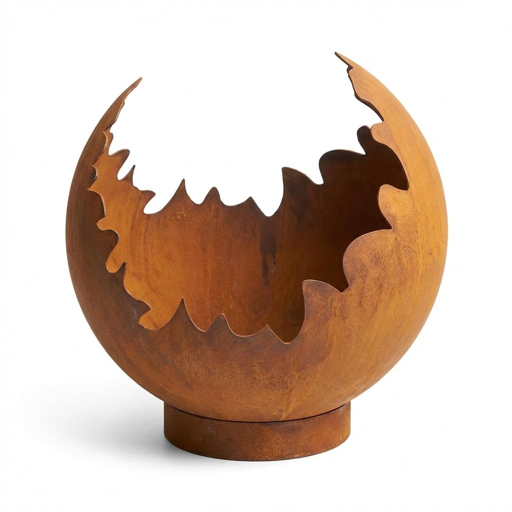 Boule de feu classique ouverte - Décoration de jardin et sculpture en métal patiné - 30 x 30 x 30 cm - Pour une ambiance chaleureuse dans le jardin