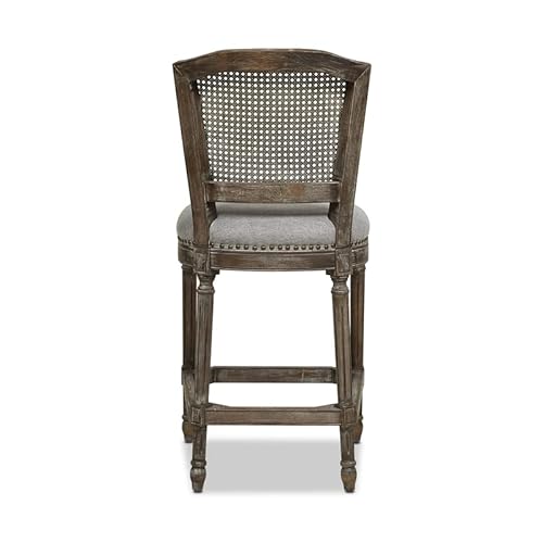 Jennifer Taylor Home Triomphe Rattan Wicker High Back Armless Counter Bar Stool, Dark Heathered Grey Linen #TOP5