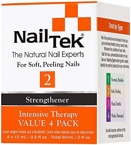 Nail Tek Intensive Therapy 2, Nail Strengthener for Soft and Peeling Nails, 0.5 oz Value 4-Pack