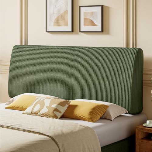 Image of Pinmoco 4.7 inch Upholstered Headboard for King Size Bed, Height Adjustable and Ergonomic Headboard, Easy Assemble, Sturdy and Durable, Olive Green