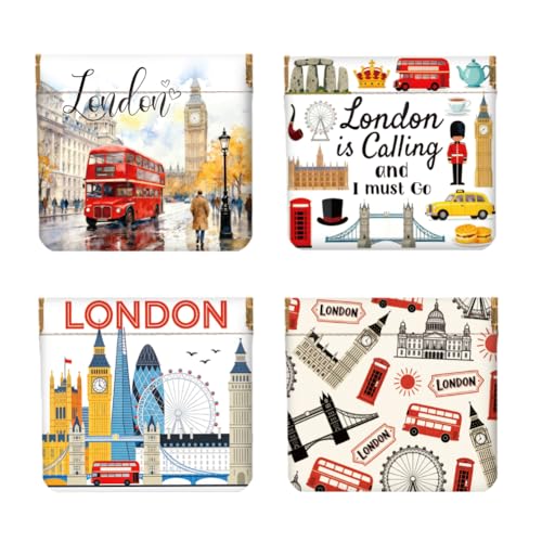 Peacoblue Lot de 4 Porte-Monnaies en Cuir PU à Pression, Voyage à Londres avec Big Ben Mini Porte-Monnaie Portable Femme pour Cartes de crédit Carte...