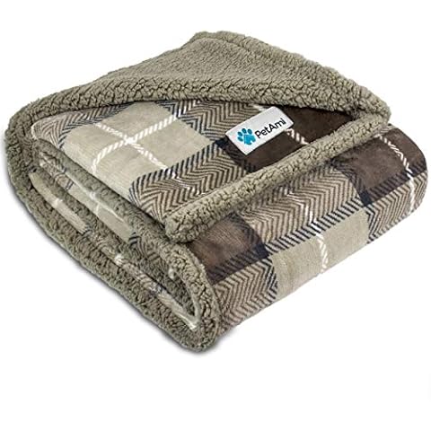 PetAmi Waterproof Dog Blanket for Couch, Sofa | Waterproof Sherpa Pet Blanket for Large Dogs, Puppies | Super Soft Washable Microfiber Fleece | Reversible Checkered Design | 60 x 40 (Taupe) Cover