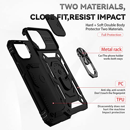 Coque iPhone 13 antichoc robuste noire béquille support magnétique et protège objectif