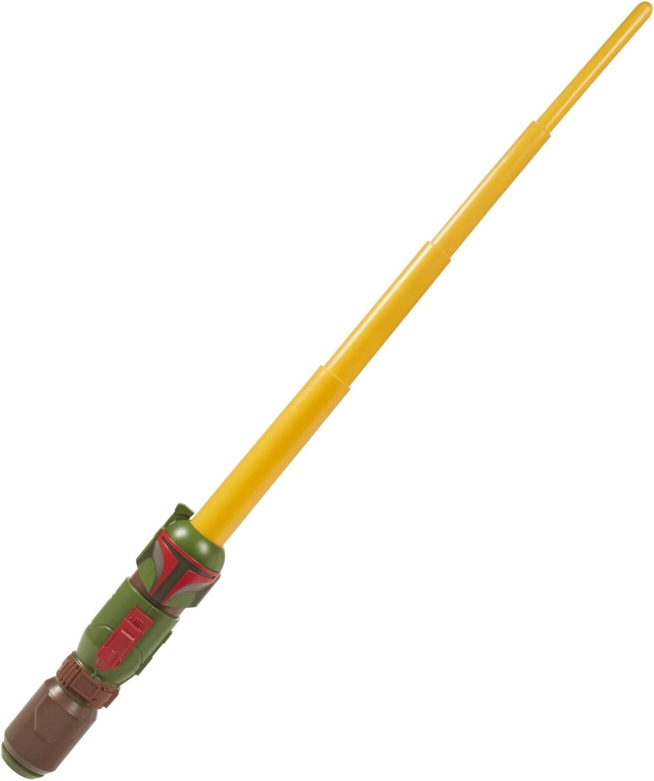 STAR WARS Lightsaber Squad Boba Fett Extendable Yellow Lightsaber Role Play, Pretend Play The Mandalorian Toy, Kids Ages 4 and Up