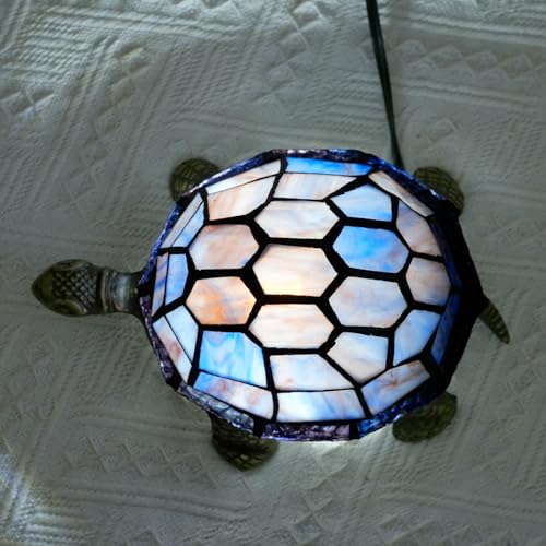 NUODITOS Mały żółw lampka nocna w stylu Tiffany Stained Glass Accent lampa stołowa sypialnia salon lampka nocna mini lampka dla dzieci prezent śliczne światło