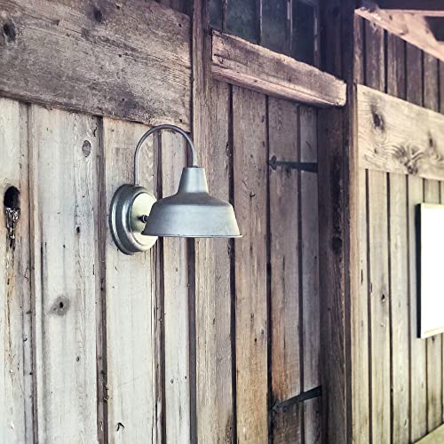 Image of Design House Mason Farmhouse Gooseneck Barn Light, Outdoor Exterior Porch or Patio Wall Light Fixture, Galvanized Gray Paint, 10 Inch Diameter, 1-Pack, 579383