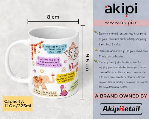 Image of Cup of Diwali Festivity - Diwali-Themed Mug with Positive Affirmations, Celebrate The Festival of Lights ARM730 11oz Ceramic Coffee /Tea Cup