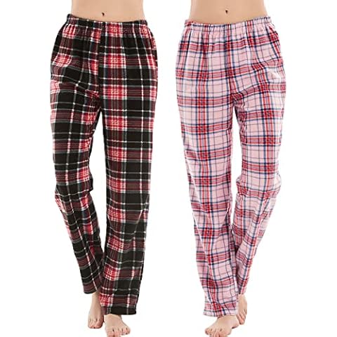iceBoo® Pack of 2 Ladies fleece pyjamas bottoms pants checked plaid pyjama long Loungewear pjs (16/18, Pack of 2 (LP55/56)) Cover