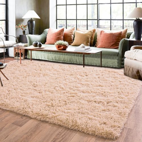 Rugs for Living Room 10x14, Soft Shaggy Modern Shag Area Rug for Bedroom, Upgrade Non-Slip Plush Fluffy Carpet for Kids Boys Girls Room Home Decor Aesthetic, Camel