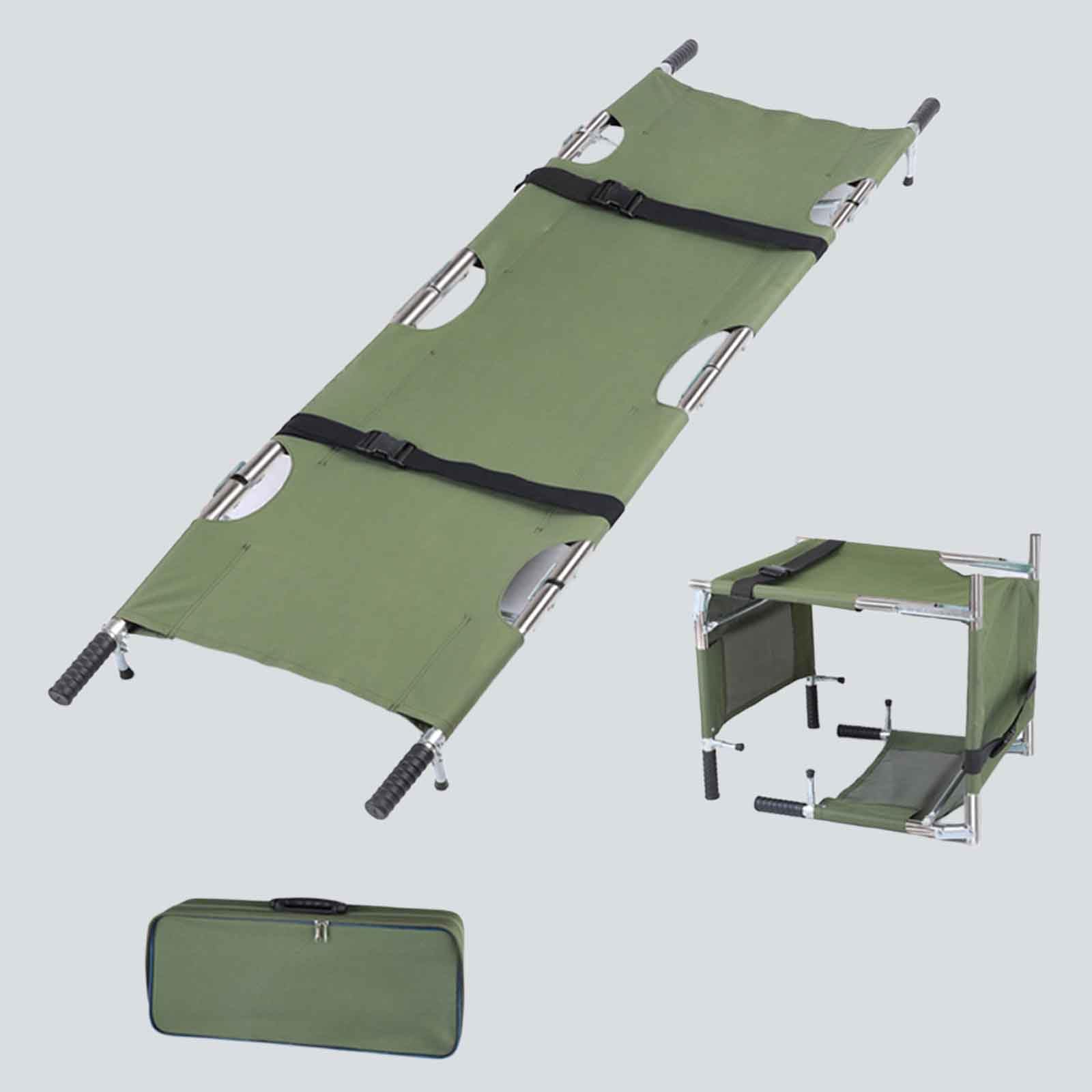 GHKryD stretcher, Aluminum Alloy Four-Fold Portable Stretcher with Wheels for Emergency Rescue, Fire, Mining(Green,Stainless Steel)