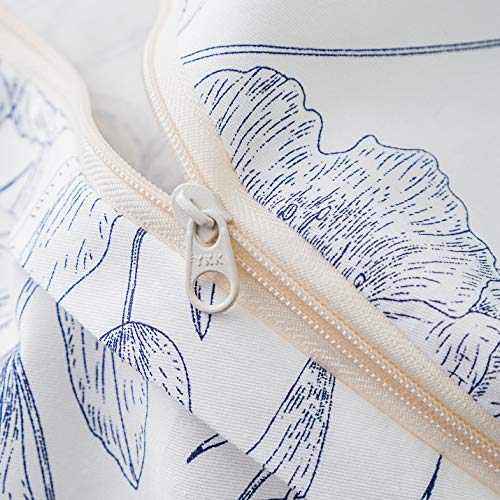 SUSYBAO 3 Piece Duvet Cover Set 100% Natural Cotton Queen Size Navy Botanical Flower Bedding Set with Zipper Ties 1 White Floral Duvet Cover 2 Pillowcases Hotel Quality Soft Luxurious Breathable