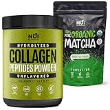 NUI Healthy Bundle - Organic Matcha Green Tea Powder 4Oz - Hydrolized Collagen Peptides Powder 13Oz