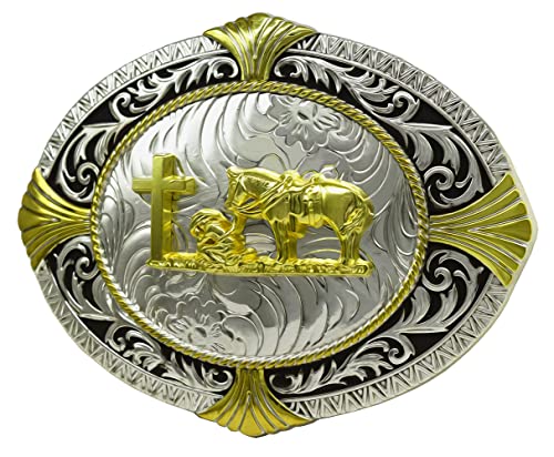 Image of Moranse Cross Cowboy Kneeling Prayer Horse Zinc Alloy Belt Buckles