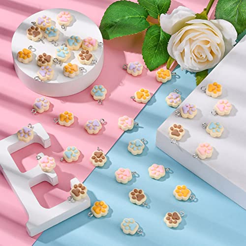 Liqunsweet 40Pcs 5 Colors Opaque Resin Animal Footprint Charms Bear Dog Cat Paw Foot Print Charm For Jewelry Making Diy Craftings #TOP5
