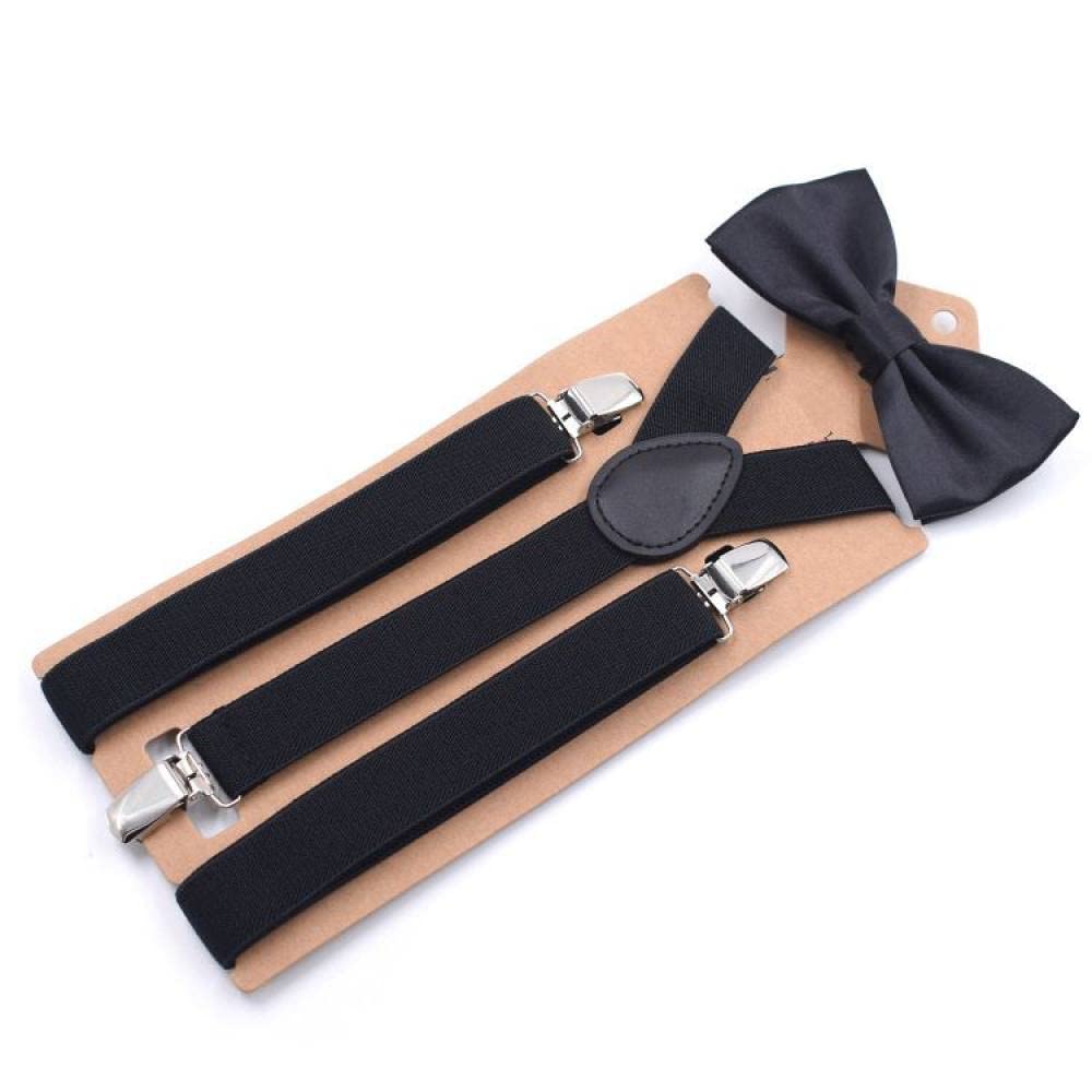 Bretelles, Ensemble de bretelles en Polyester for hommes et femmes, papillon à clipser, élastiques dos Y, couleur unie réglable(Black)