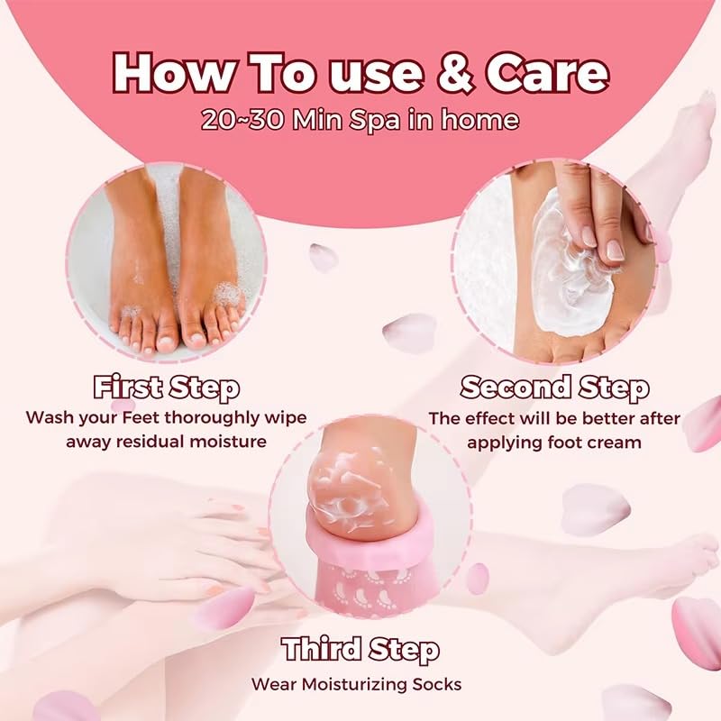 Image of Moisturizing Gel Heel Socks for Cracked Heels, Silicone Spa Socks for Dry Feet Repair, Heel Pain Relief & Foot Care, Reusable Hydrating Socks for Women , Overnight Heel Softening & Repair Treatment Vitamin E (1 PAIR)