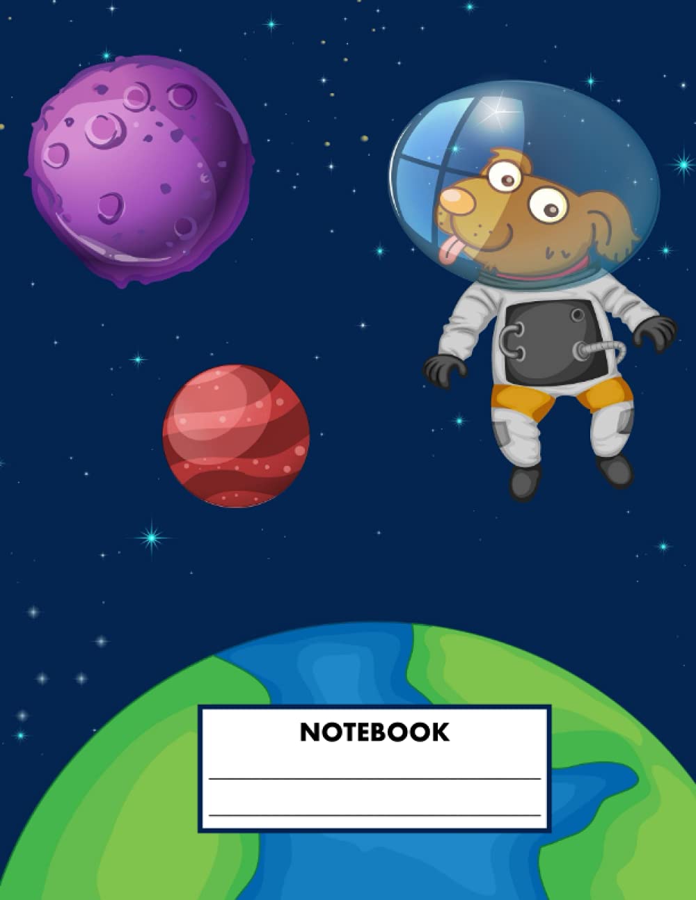 PRIMARY COMPOSITION NOTEBOOK: Dog Astronaut Themed Primary Composition Notebook K-2 and beyond, 120 pages, 6o sheets with Dog Spacewalking above Planets Design (DOG ASTRONAUT COMPOSITION NOTEBOOKS)