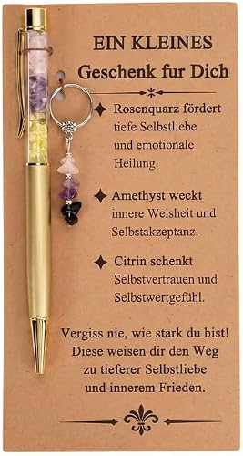 Geburtstagsgeschenk für Frauen, Kristall Stift und Schlüsselanhänger Glücksbringer, Mutmacher, Gute Besserung, Aufmunterung Kleine Geschenke für Beste Mama Freundin Freun Dinnen Ko
