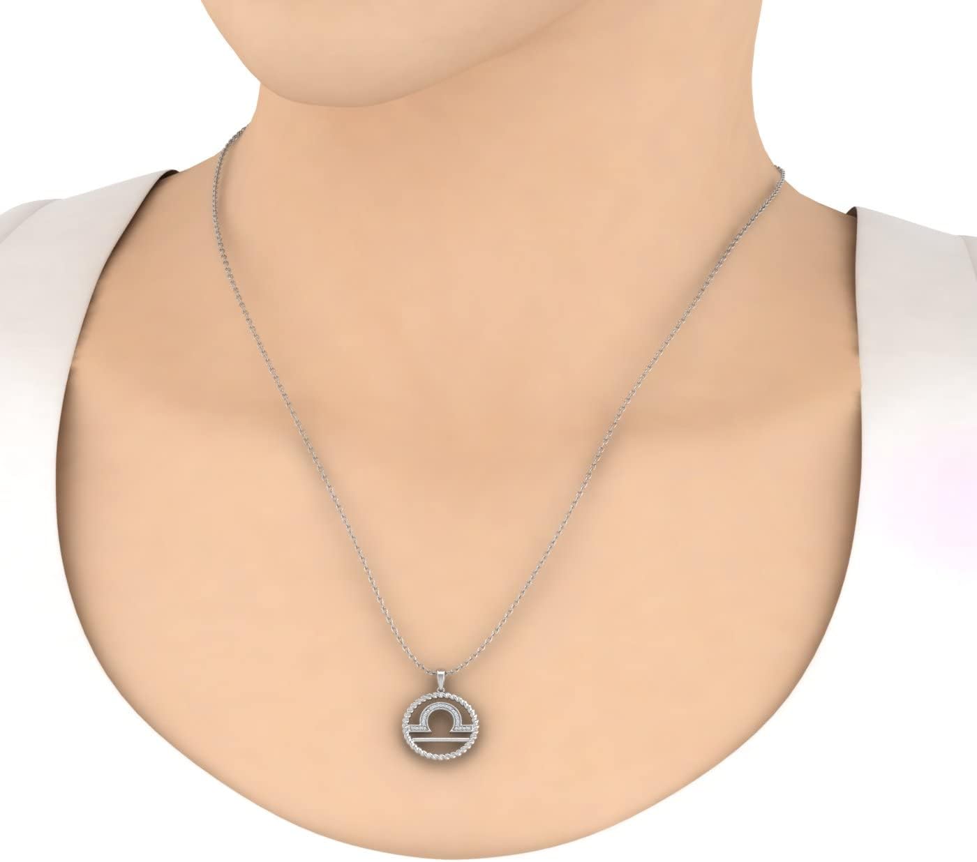 0.07 Carat Diamond Zodiac Sign Pendant Necklace in 925 Sterling Silver