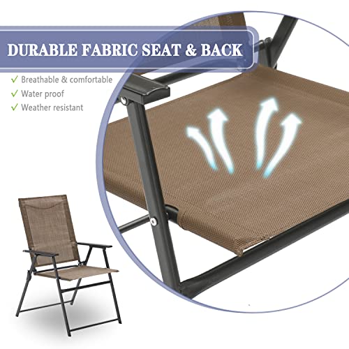 Vicllax 4 Pieces Patio Folding Chairs, Outdoor Portable Dining Chairs For Lawn Garden And Porch, Brown(Edge-Binding) #TOP4