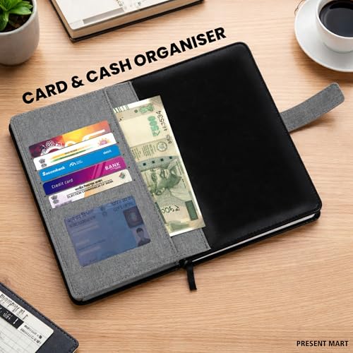 Image of Personalied A5 Executive Diary Organizer with Card or Cash Slot, Magnetic flap & Pen Loop |Premium Personal Organizer for Office | journel Diary For Men & Women | Executive Diaries | Diary for Personal Use | Journal Notebook (Black grey)