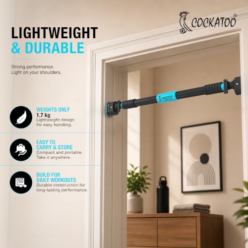 Image of Cockatoo Strong Pull-Up Bar For Kids & Adults |Anti-Skid Grip Pull Up Bar For Home | No Drill Installation Adjustable 72-110 Cms Upto 200 Kgs -Red