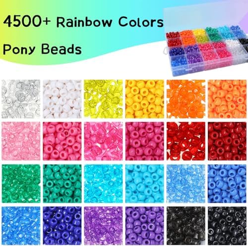 4000+ pcs Pony Beads Craft Set in 24 Colors with Hair Beads Beader Tool for Girls, 9mm Kandi Bracelet Jewelry Making Kit with Scissors, Letter Beads, Elastic String, Smiley Face Star Loose Beads 3 517LbGaSVOL. AC