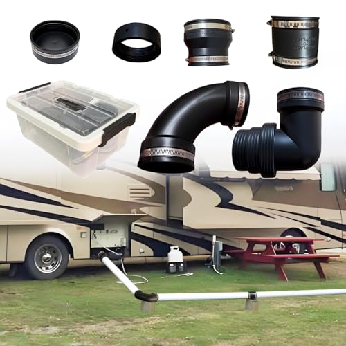 Image of RV and Camper Sewer Waste Plumbing Connection System Kit Compatible with 3 inch PVC Pipe RV Sewer Hose RV Sewer Adapter 6 Pcs Set with Storage Bo (6pcs set)