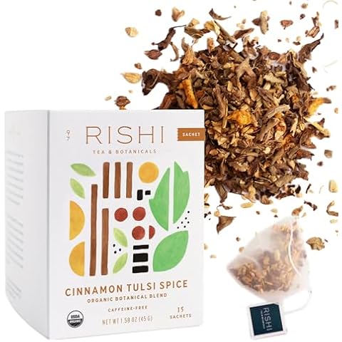 Rishi Tea Cinnamon Tulsi Spice Herbal Tea - Organic, Caffeine Free Sachet Tea Bags, Warming & Naturally Sweet Botanical Blend - 15 Count (Pack of 1) Cover
