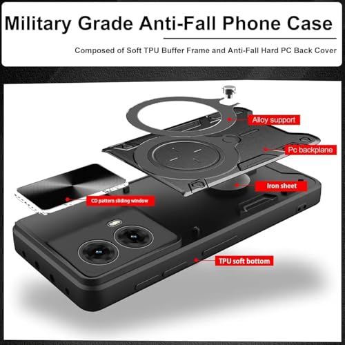 Image of Designerz hub iQOO 15 5G Back Case | Hybrid Case with 360 Degree Rotating Finger Ring Holder + Slider Shutter Camera Protection Case for iQOO 15 5G- Black