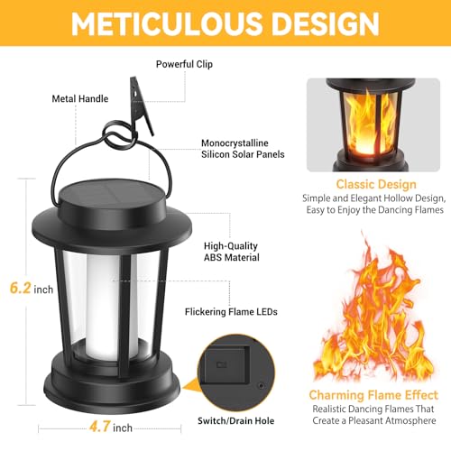 TuyLuxe Solar Lanterns Outdoor Waterproof, Upgraded Flickering Flame Solar Lights Outdoor, Solar Powered Lanterns Decorative, Hanging Solar Lantern for Garden Yard Patio Path Porch Tree Decor 2 Pack — view 5