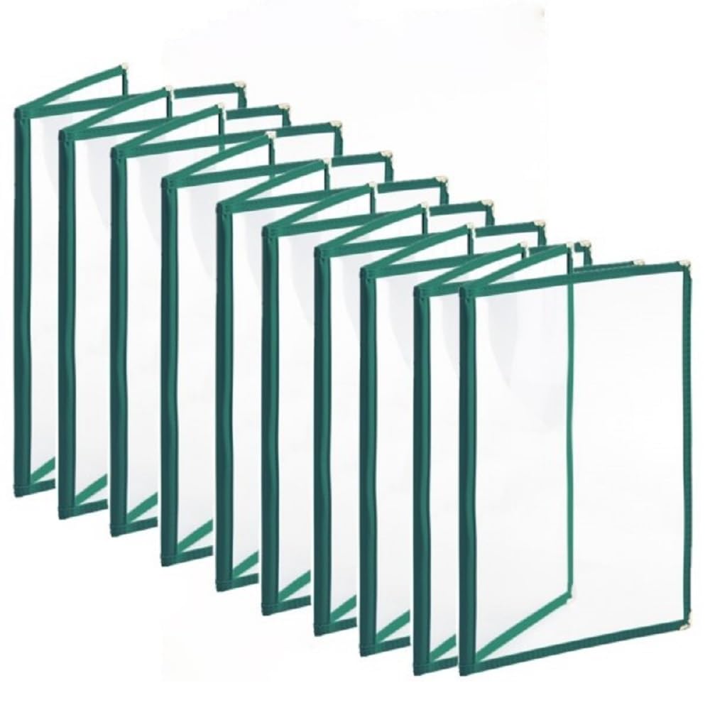 TrueCraftware- Set of 10 Green 8-1/2” x 11” Double Fold Restaurant Menu Covers 2 Page 4 View Crystal Clear Menu Folder Menu Sleeve Menu Book Holders for Bar Cafe Restaurant Book