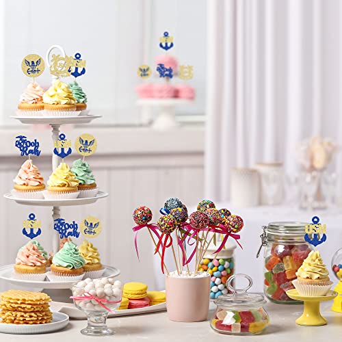 Gyufise 24Pcs Military Themed Cupcake Toppers Blue Glitter Ooh Rah Cupcake Picks Navy Bound Themed Cupcake Decorations Welcome Ceremony Army Birthday Party Cake Decorations Supplies #TOP3