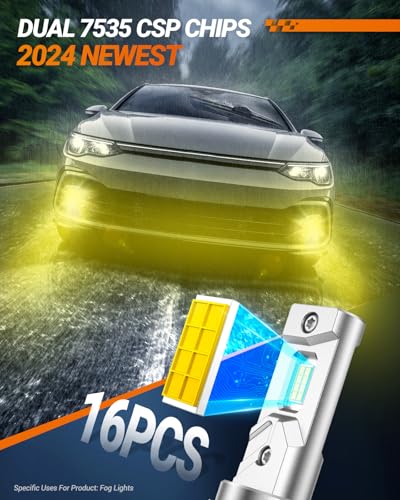 Image of SEALIGHT H8 /H11 LED Fog Light Bulbs Yellow, 16000LM Super Bright H11 LED Fog Lights Amber Yellow H8 /H16, 1000% Brighter High Penetration, Plug & Play, Pack of 2