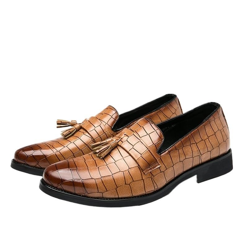 Tassel Dress Oxford Shoes for Men's Business Office Slip-on Business Anti-Slip Non Slip Rubber Sole Block Heel Classic Round Toe Leather