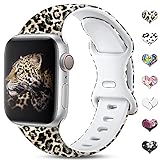 CeMiKa Correas Florales Compatibles con Apple Watch Correa 38mm 40mm, Correa Deportiva de Repuesto Impresa con Patrón de Silicona por iWatch Correa SE/Series 6 5 4 3 2 1, 38mm/40mm-S/M Leopardo