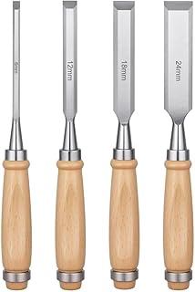 平のみ 4本 セット 木彫り クロムバナジウム鋼 面取り 仕上げ 平ノミ フラット のみ 彫刻刀 DIY 道具 ツール 木工 ノミ 木像 大工 鑿 工具 (4, 6/12/18/24mm)