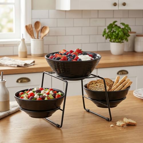 Image of Melamine Serving Bowls | Multipurpose Bowl Set | Mixing & Serving Bowls | Unbreakable, Lightweight, Food-Grade, Dishwasher Safe | Set of 3 (1000 ML Each) (Black)