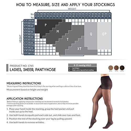truform sheer compression pantyhose 8-15 mmhg women39s shaping tights 20 denier beige queen plus