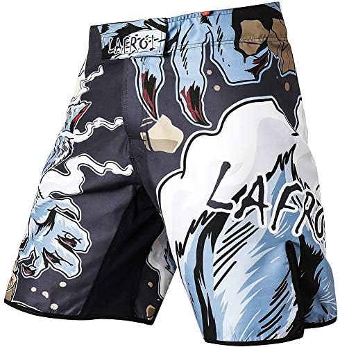 LAFROI Mens MMA Cross Training Boxing Shorts Trunks Fight Wear with Drawstring and Pocket-QJK01(Werewolf,LG)