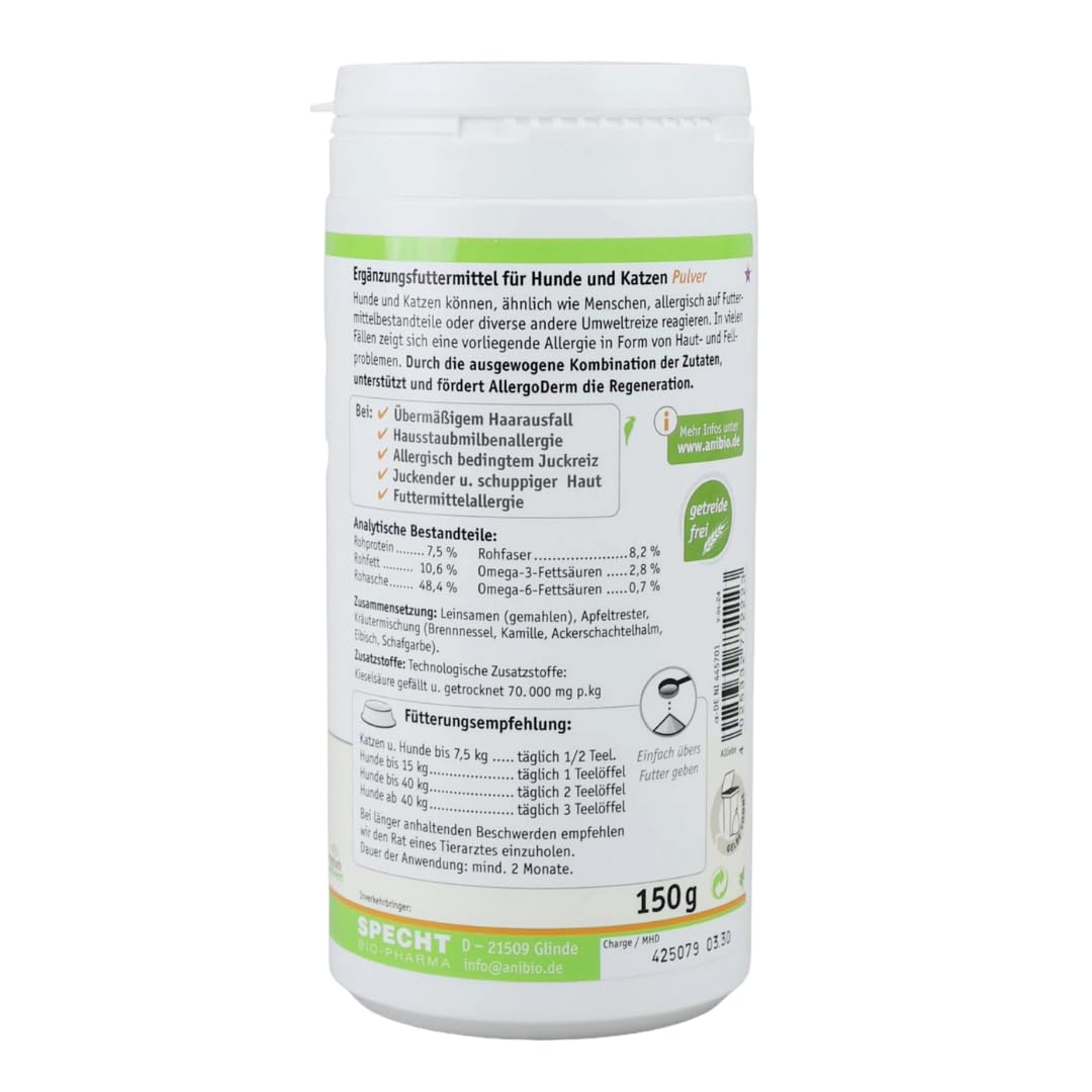 Anibio Allergoderm Suplemento Dietario para Perros y Gatos, 150 gr