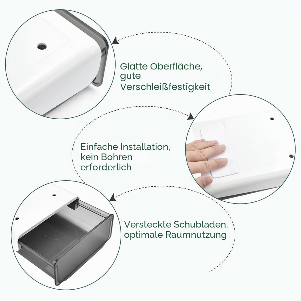 2 Stücke Schublade Unter Schreibtisch Selbstklebende Schublade Creative Desk Sticker Versteckte Schreibtischschublade Desktop Organizer Schubladenfach für Zuhause Schule Büro Grauweiß+Schwarz