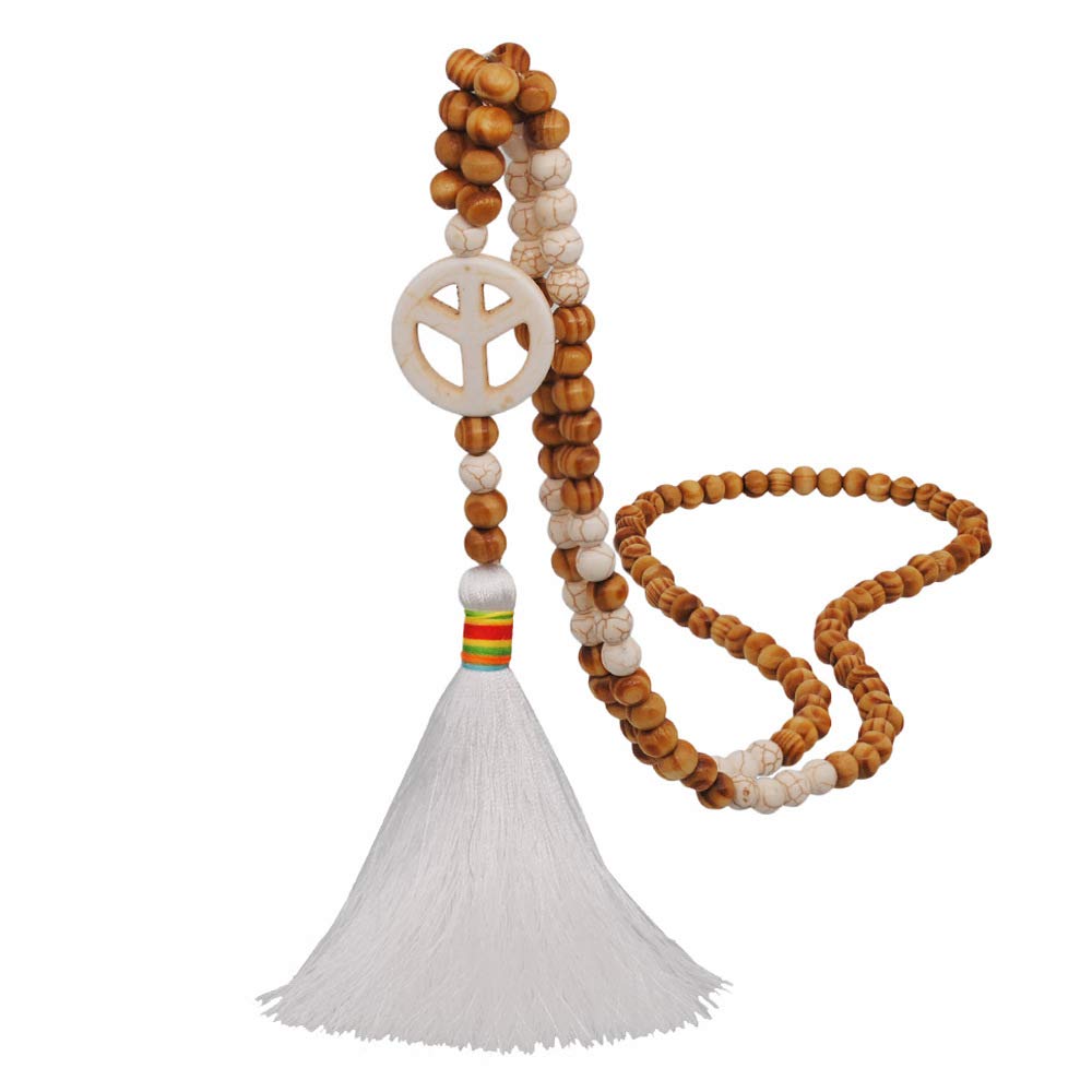 YJZQ Mala cadena de perlas para mujer cadenas suéter cadena collar de perlas hecho a mano con borla blanca colgante de perlas largas blanco turquesa collares unisex accesorios de ropa