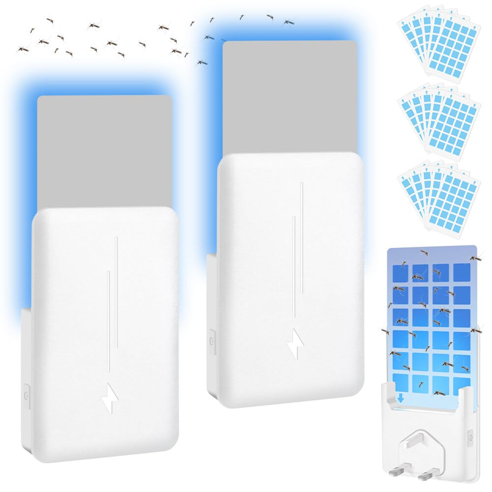 AVCXECFlying Insect Trap, (2 Device + 15 Glue Cards) Bug Zapper Indoor Plug in, Mosquito Killer Lamp with Night U-V Light, Mosquito Lamp, 1Mosquito Trap for Moth, Flying Insects, Mosquitos, White