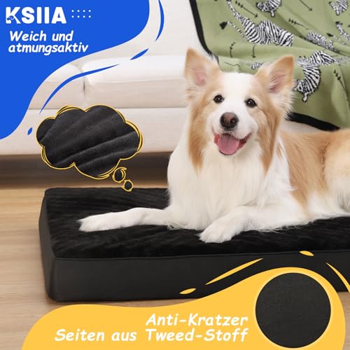 KSIIA Orthopädisches Hundebett für Große Mittelgroße Hunde, Waschbar Hundekissen Flauschig Hundematte Hundematratze mit Abnehmbarer Deckel in Schwarz 90x55x7cm