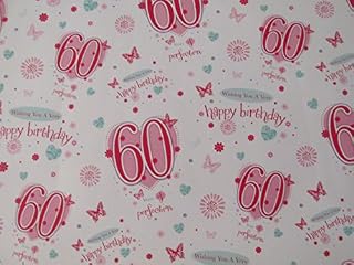 Ladies 60 60th Happy Birthday Gift Wrapping papre - 2 Sheets & 1 Tag