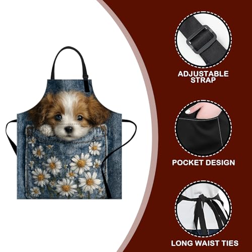Image of Nuxovilar Polyester Cute Kitchen Apron with Pockets 26.7x30.7 Inches for Home Kitchen Baking Cooking Catering