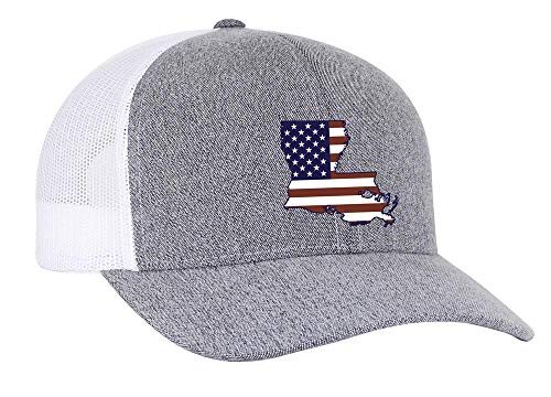 Heritage Pride Grey Heather and White American Flag Embroidered State Pride Hats-Louisiana