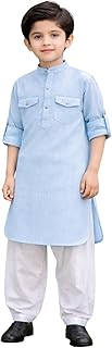 superminis Boys Cotton Lurex Printed Full Sleeves Pathani Kurta with Salwar Ethnic Wear for Boys